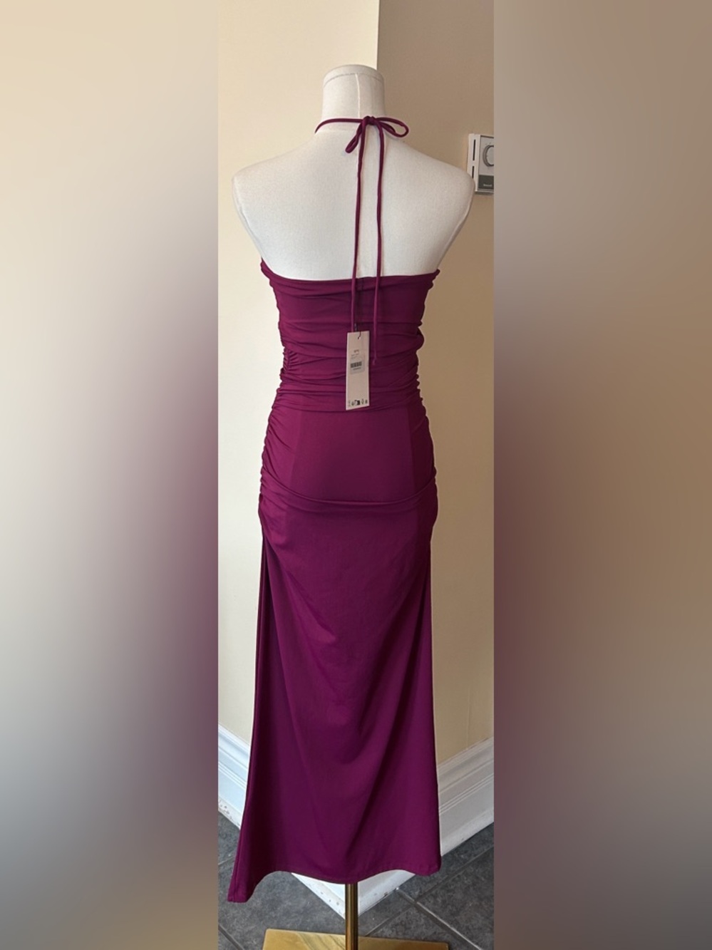 ZARA Ruched Halter Midi Dress in Deep Magenta size medium - Picture 12 of 13
